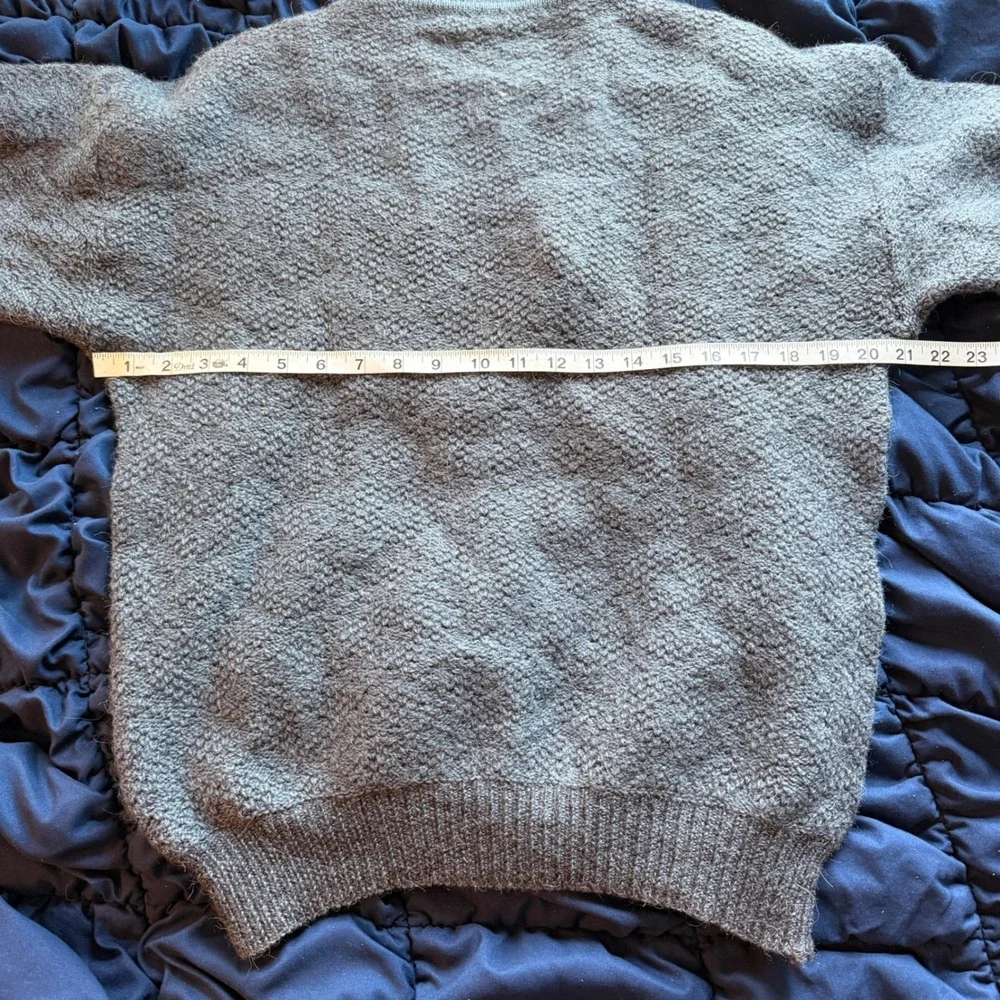 Giorgio Armani Vintage Mens Henley Sweater Charcoal Grey Boucle Textured Knit - Picture 7 of 8